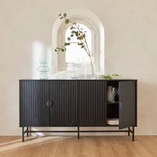 Buffet De Rangement Noir. Bazalt. Quatre Portes. Deux étagères. Buffet Haut. Vaisselier. L 157.5 X