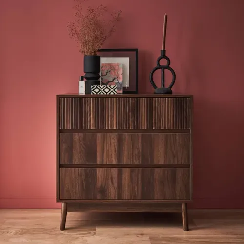 Commode De Rangement Décor Bois De Noyer. 3 Tiroirs