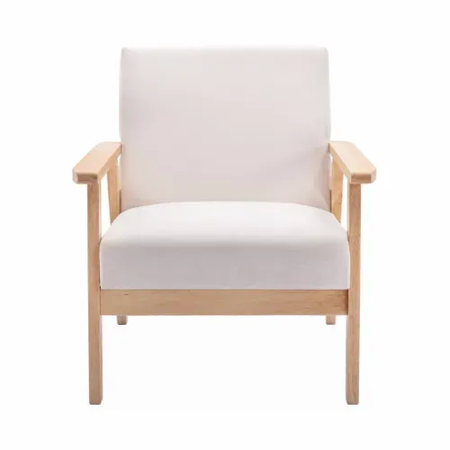 Fauteuil Scandinave En Bois Et Tissu Crème. Isak. L 64 X P 69.5 X H 73cm