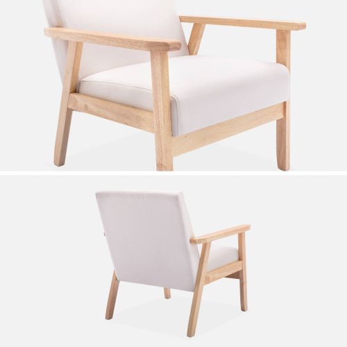 Fauteuil Scandinave En Bois Et Tissu Crème. Isak. L 64 X P 69.5 X H 73cm