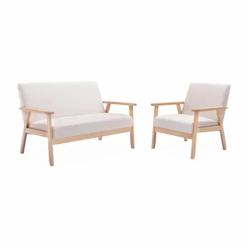 Fauteuil Scandinave En Bois Et Tissu Crème. Isak. L 64 X P 69.5 X H 73cm