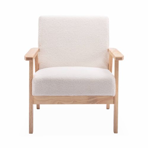 Fauteuil Scandinave En Bois Et Tissu Bouclette. Isak. L 64 X P 69.5 X H 73cm
