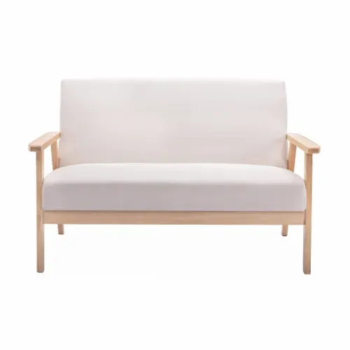 Banquette Canapé En Bois Et Tissu Crème. Isak. L 114 X P 69.5 X H 73cm