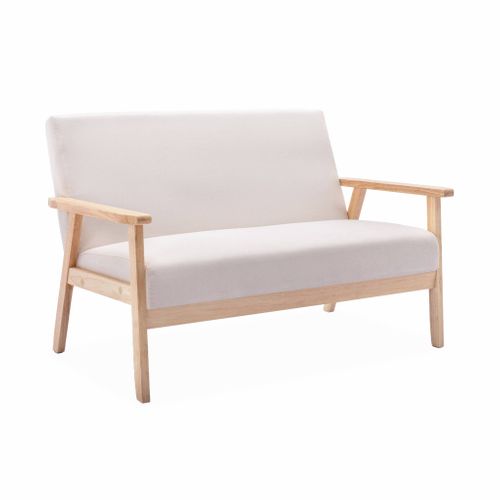 Banquette Canapé En Bois Et Tissu Crème. Isak. L 114 X P 69.5 X H 73cm