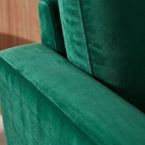 Canapé En Velours Vert Anglais - Bjorn - Canapé 3 Places Fixe Droit Pieds Bois D'hévéa Effet Bois
