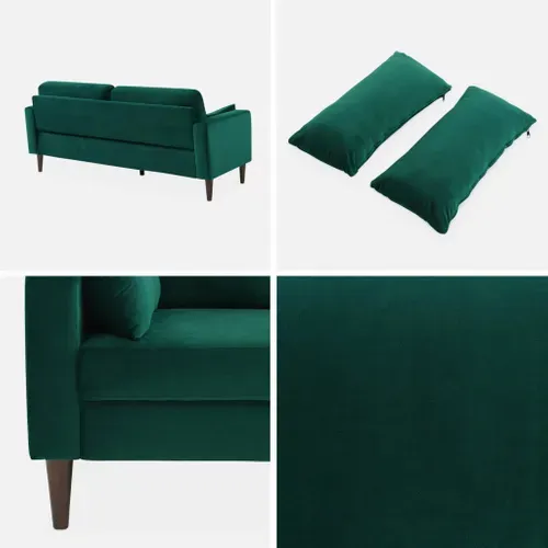 Canapé En Velours Vert Anglais - Bjorn - Canapé 3 Places Fixe Droit Pieds Bois D'hévéa Effet Bois