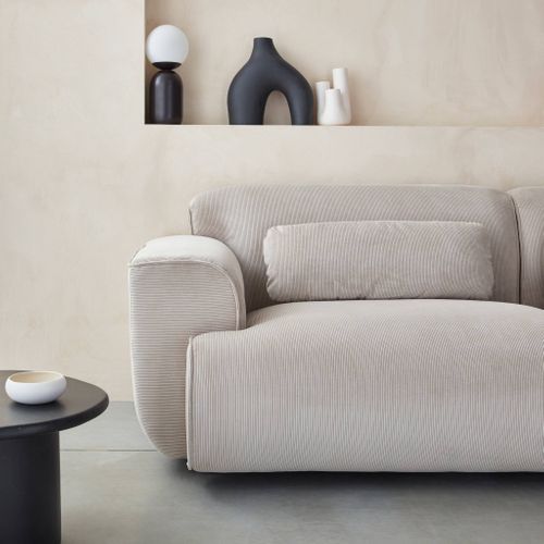 Canapé 3 Places. Tissu Velours Côtelé. 2 Coussins Déhoussables. Wallas L 230 X P 98 X H 73cm