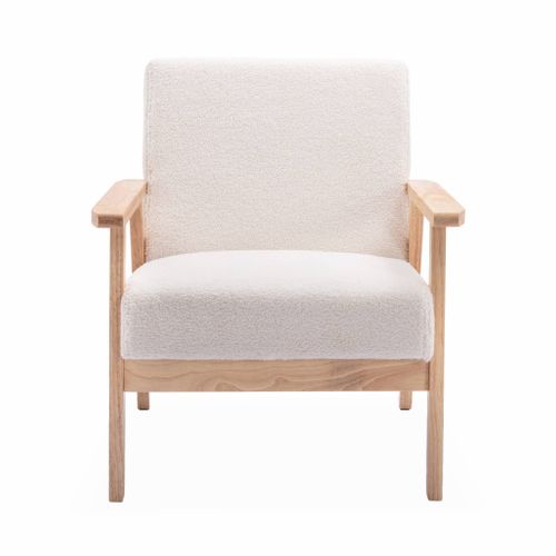 Banquette Et Fauteuil En Bois Et Tissu Bouclette. Isak. L 114 X L 69.5 X H 73cm