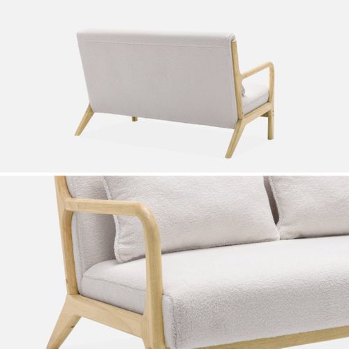 Banquette 2 Places Scandinave En Bois Et Tissu Bouclette. Lorens. L 124 X P 83 X H 77cm