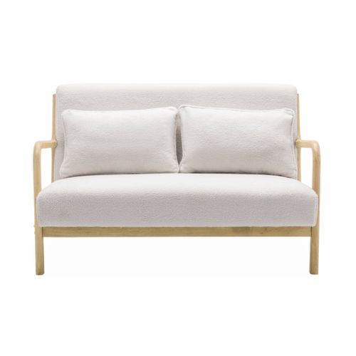 Banquette 2 Places Scandinave En Bois Et Tissu Bouclette. Lorens. L 124 X P 83 X H 77cm