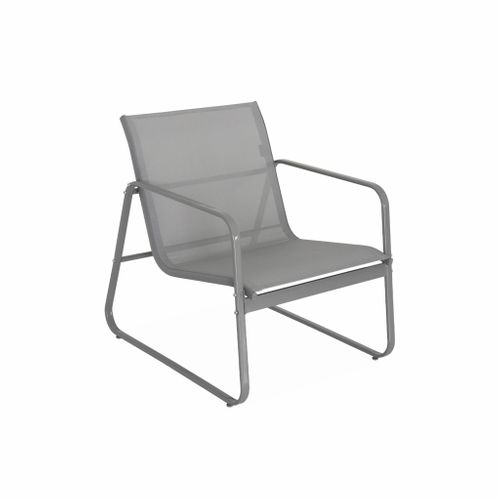 Salon De Jardin En Métal  Et Textilène Pour 4 Personnes. Gris Clair. Design
