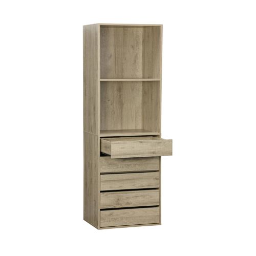 Module Dressing Avec 5 Tiroirs Et 2 étagères. Naturel. Panneaux Stratifiés