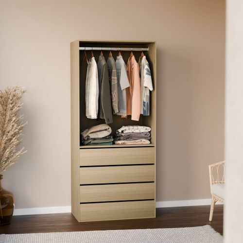 Module Dressing Avec 4 Tiroirs Et 1 Penderie Naturel. Panneaux Stratifiés
