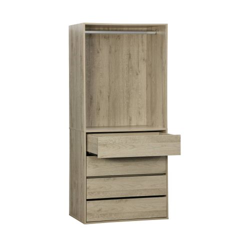 Module Dressing Avec 4 Tiroirs Et 1 Penderie Naturel. Panneaux Stratifiés