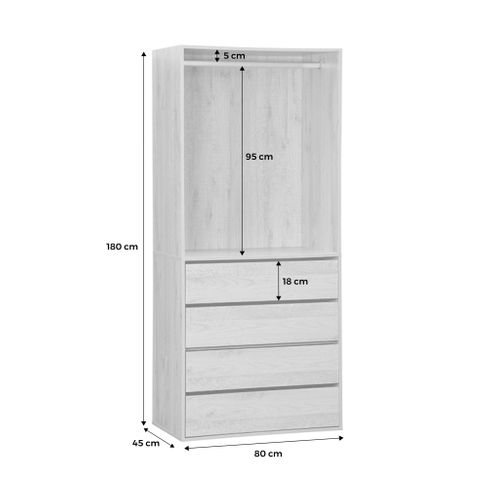 Module Dressing Avec 4 Tiroirs Et 1 Penderie Blanc. Panneaux Stratifiés