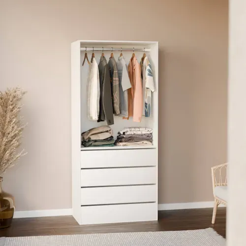 Module Dressing Avec 4 Tiroirs Et 1 Penderie Blanc. Panneaux Stratifiés