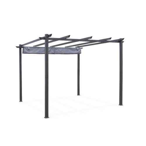 Pergola Aluminium - Isla 3x3m -  Toile Grise - Tonnelle Idéale Pour Votre Terrasse. Toit rétractable
