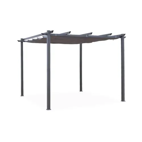 Pergola Aluminium - Isla 3x3m -  Toile Grise - Tonnelle Idéale Pour Votre Terrasse. Toit rétractable