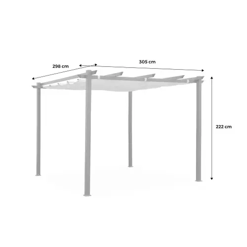 Pergola Aluminium - Isla 3x3m -  Toile Grise - Tonnelle Idéale Pour Votre Terrasse. Toit rétractable