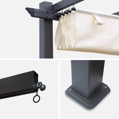 Pergola Aluminium - Isla 3x3m -  Toile Écru- Tonnelle Idéale Pour Votre Terrasse. Toit Rétractable