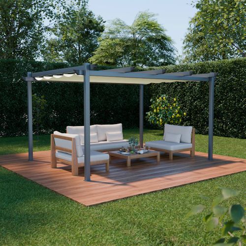 Pergola Aluminium - Isla 3x4m -  Toile écru- Tonnelle Idéale Pour Votre Terrasse. Toit Rétractable.