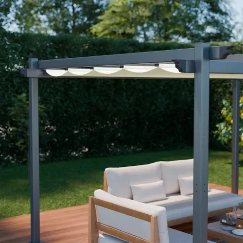 Pergola Aluminium - Isla 3x4m -  Toile écru- Tonnelle Idéale Pour Votre Terrasse. Toit Rétractable.