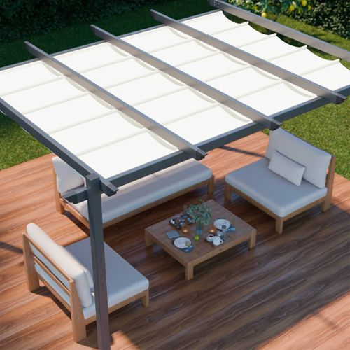 Pergola Aluminium - Isla 3x4m -  Toile écru- Tonnelle Idéale Pour Votre Terrasse. Toit Rétractable.