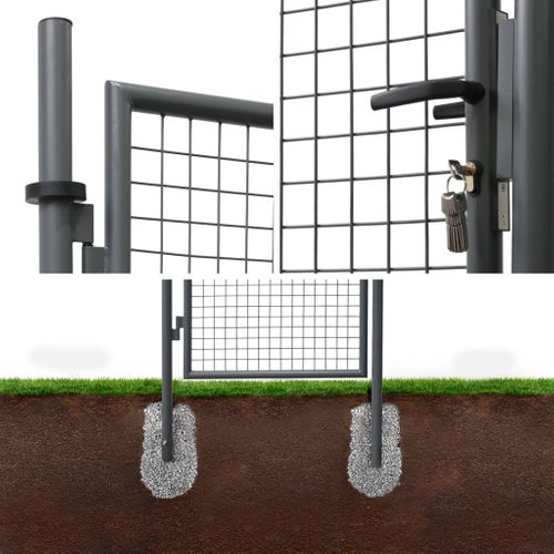 Portillon De Jardin En Métal Anthracite. Double Sens D'ouverture. Avec Serrure Et Poignée 150x87cm