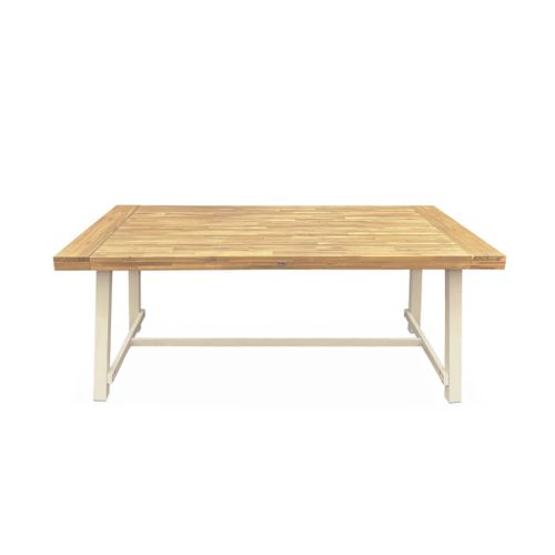 Table Intérieur/extérieur En Bois Clair. Effet Teck Et Acier Galvanisé Ivoire. Fortaleza L190 X