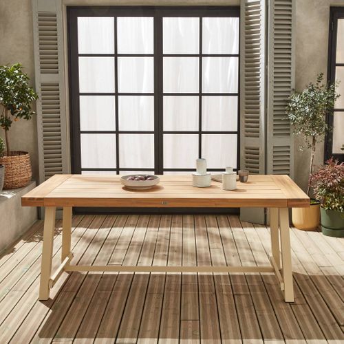 Table Intérieur/extérieur En Bois Clair. Effet Teck Et Acier Galvanisé Ivoire. Fortaleza L190 X