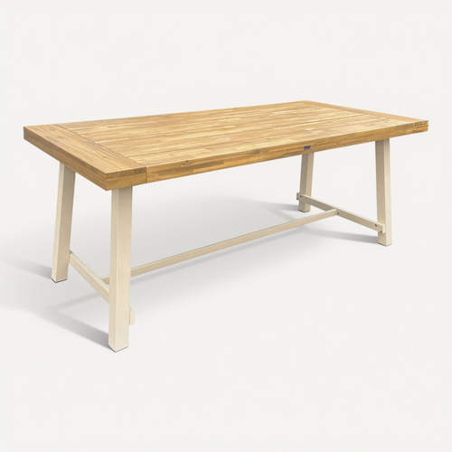 Table Intérieur/extérieur En Bois Clair. Effet Teck Et Acier Galvanisé Ivoire. Fortaleza L190 X