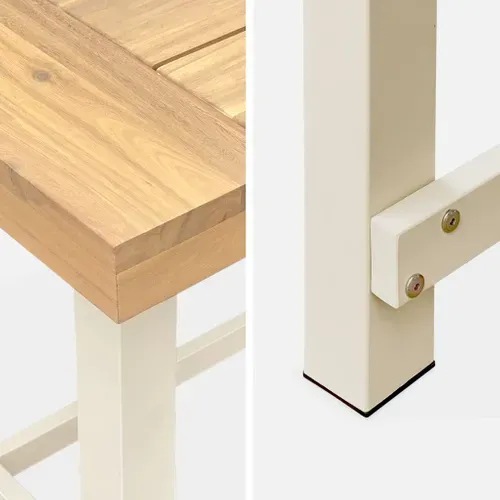 Table Intérieur/extérieur En Bois Clair. Effet Teck Et Acier Galvanisé Ivoire. Fortaleza L190 X