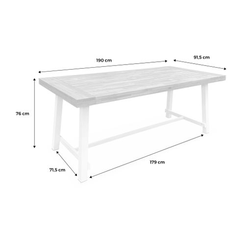 Table Intérieur/extérieur En Bois Clair. Effet Teck Et Acier Galvanisé Ivoire. Fortaleza L190 X