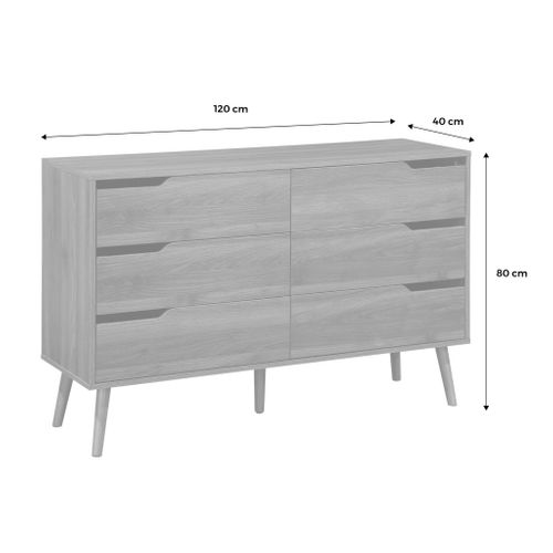 Commode Décor Bois De Noyer. 6 Tiroirs. Pieds En Pin Massif