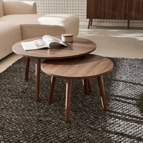 Lot De 2 Tables Basses Rondes Décor Bois De Noyer Népal