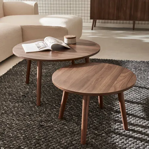 Lot De 2 Tables Basses Rondes Décor Bois De Noyer Népal