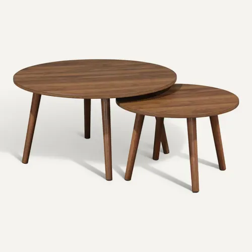 Lot De 2 Tables Basses Rondes Décor Bois De Noyer Népal