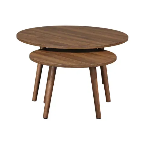 Lot De 2 Tables Basses Rondes Décor Bois De Noyer Népal