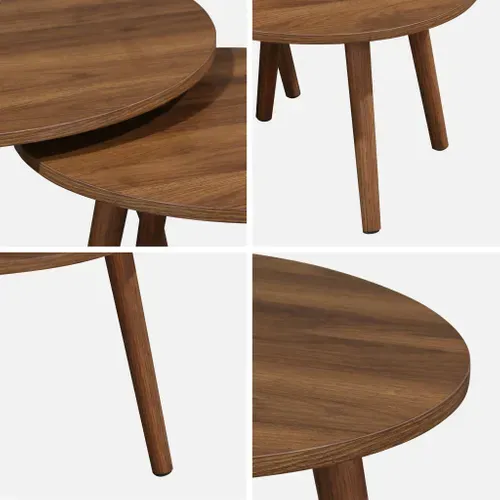 Lot De 2 Tables Basses Rondes Décor Bois De Noyer Népal