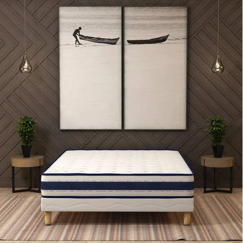 Ensemble Matelas Mousse Blue Memory + Sommier 140x190 Hauteur 22cm