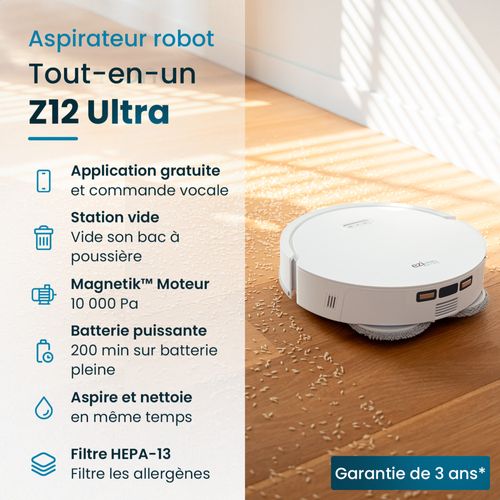 Robot Aspirateur Laveur Connecté Eziclean® All In One Z12 Ultra