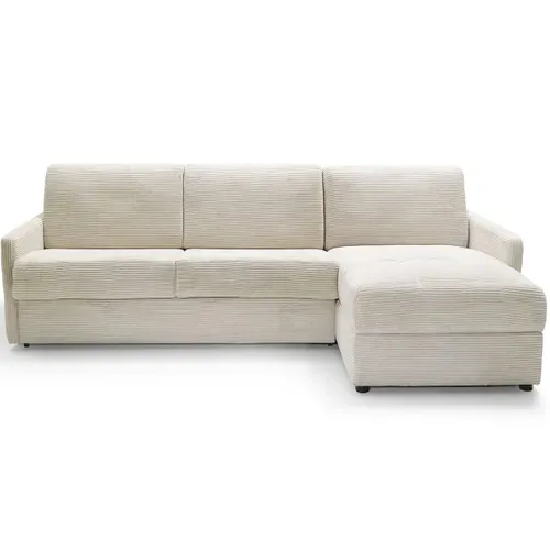 Canapé D'angle Réversible Convertible 3 Places En Velours Côtelé Beige - Ouverture Express - Sienne