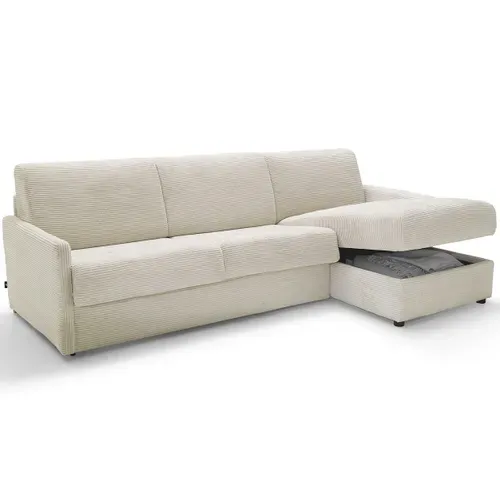 Canapé D'angle Réversible Convertible 3 Places En Velours Côtelé Beige - Ouverture Express - Sienne