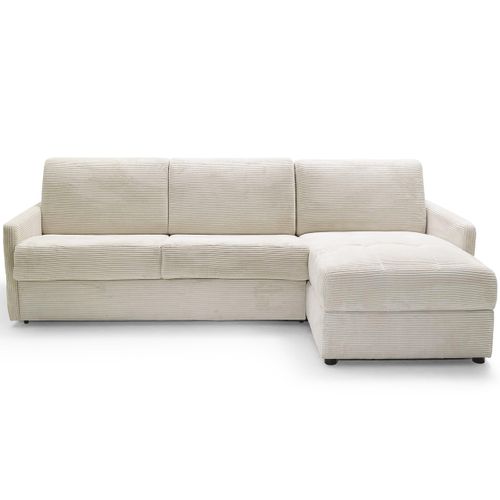 Canapé D'angle Réversible Convertible 3 Places En Velours Côtelé Beige - Ouverture Express - Sienne