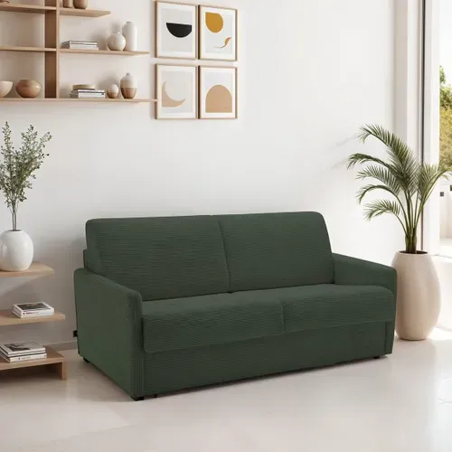 Canapé Convertible 3 Places En Velours Côtelé Vert - Ouverture Express - Sienne