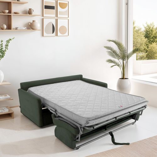 Canapé Convertible 3 Places En Velours Côtelé Vert - Ouverture Express - Sienne