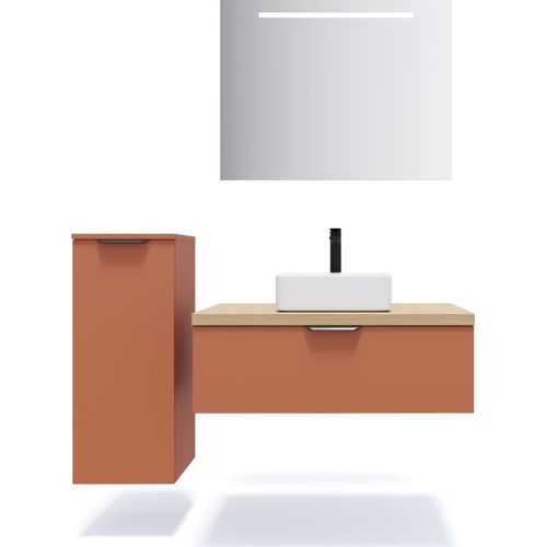 Meuble De Salle De Bain Vasque Posée 90cm 1 Tiroir Terracotta + Miroir - Soho