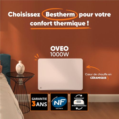 Radiateur électrique Fixe à Inertie Sèche Céramique 1000w Oveo Horizontal Blanc