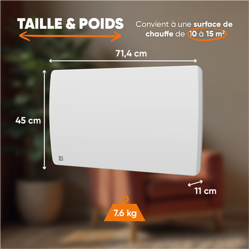 Radiateur électrique Fixe à Inertie Sèche Céramique 1500w  Aria Horizontal Blanc