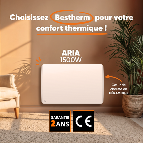 Radiateur électrique Fixe à Inertie Sèche Céramique 1500w  Aria Horizontal Blanc